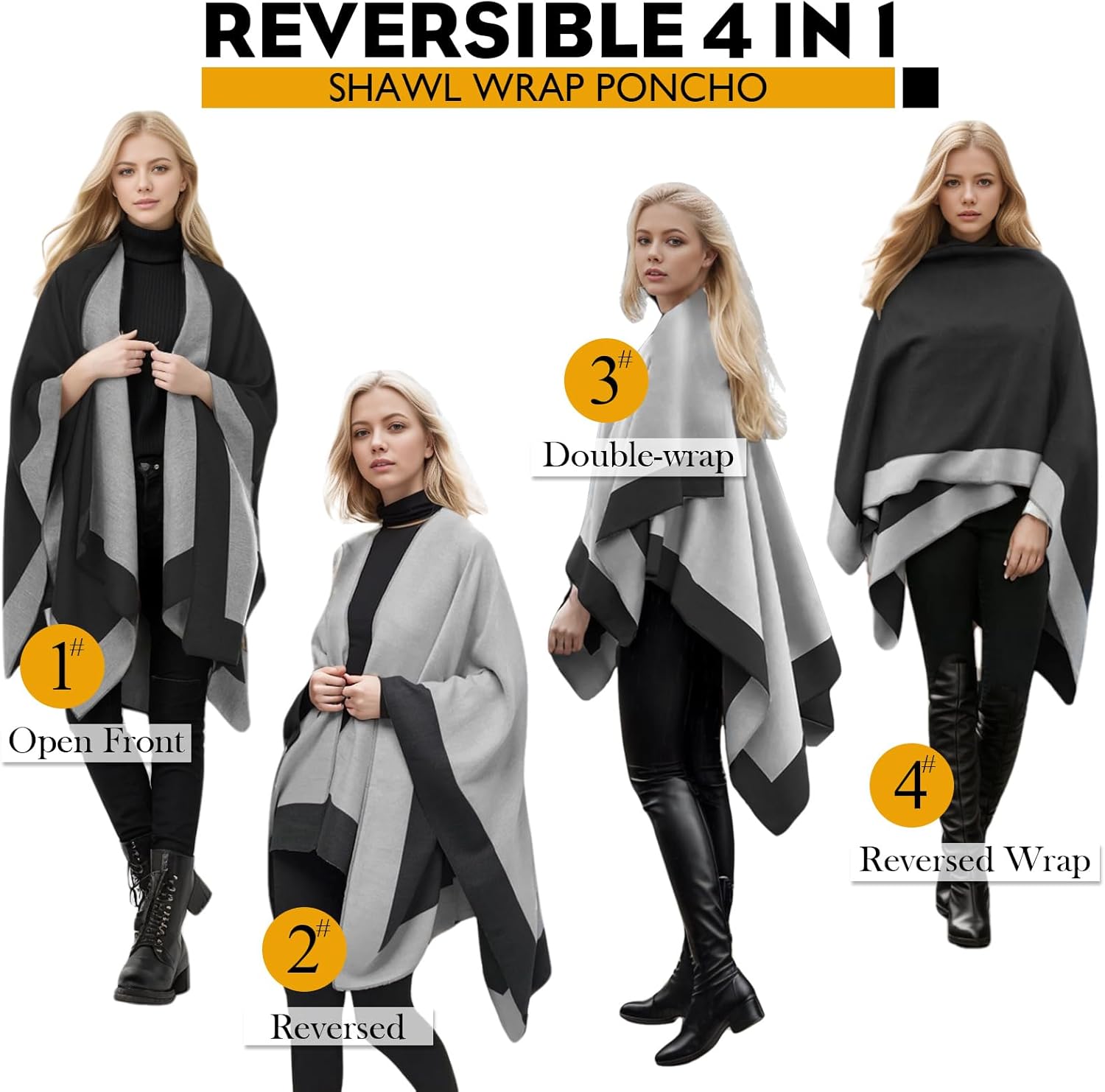 Women's Shawl Wraps Open Front Poncho Cape Oversized Sweaters Casual Cardigan Shawls for Fall Winter - Image 9