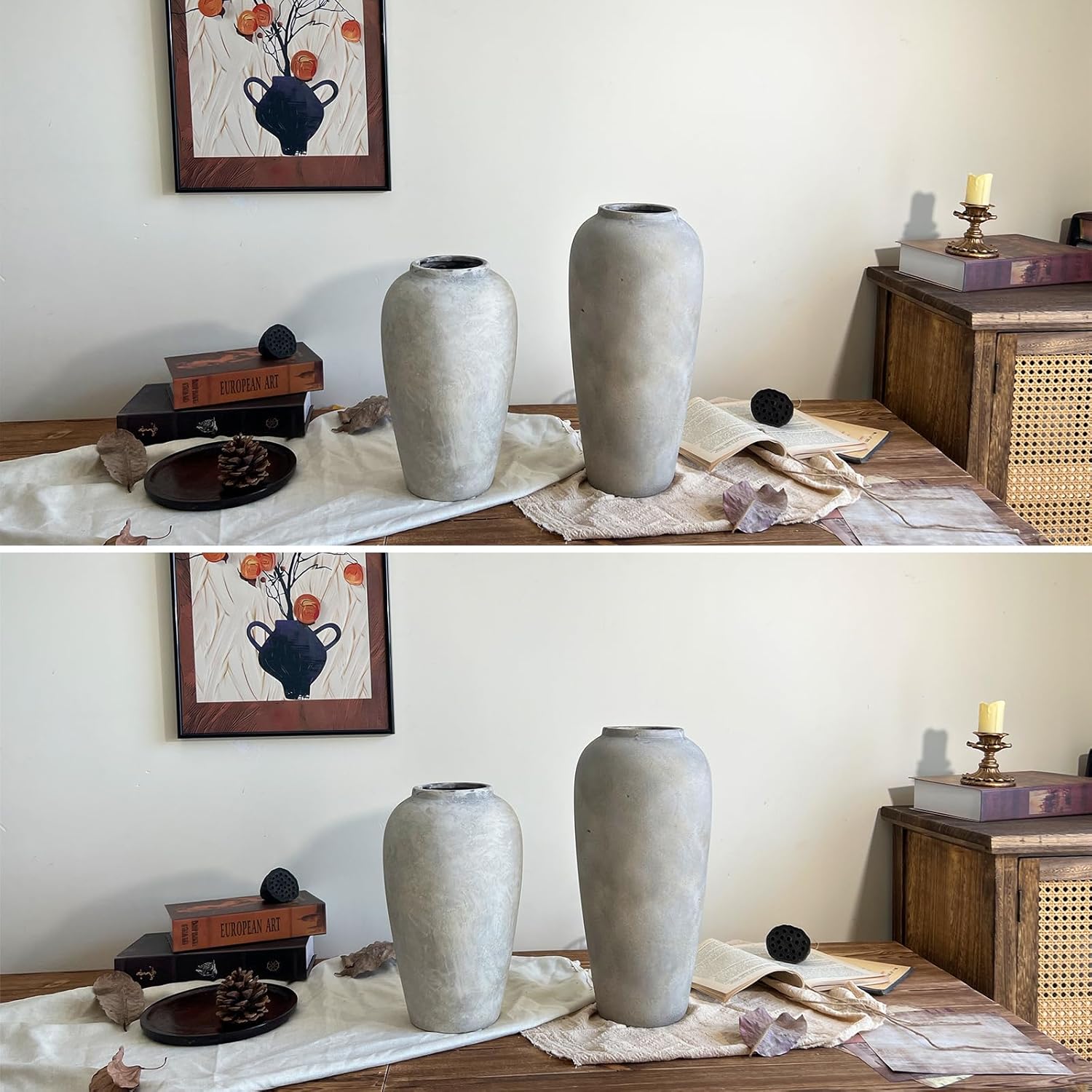 15 Inch Ceramic Rustic Farmhouse Vase, White Grey Handmade Pottery Vase for Living Room & Home Decor, Rustic Flower Vases for Table Centerpieces & Shelf Decoration, Wedding Gifts