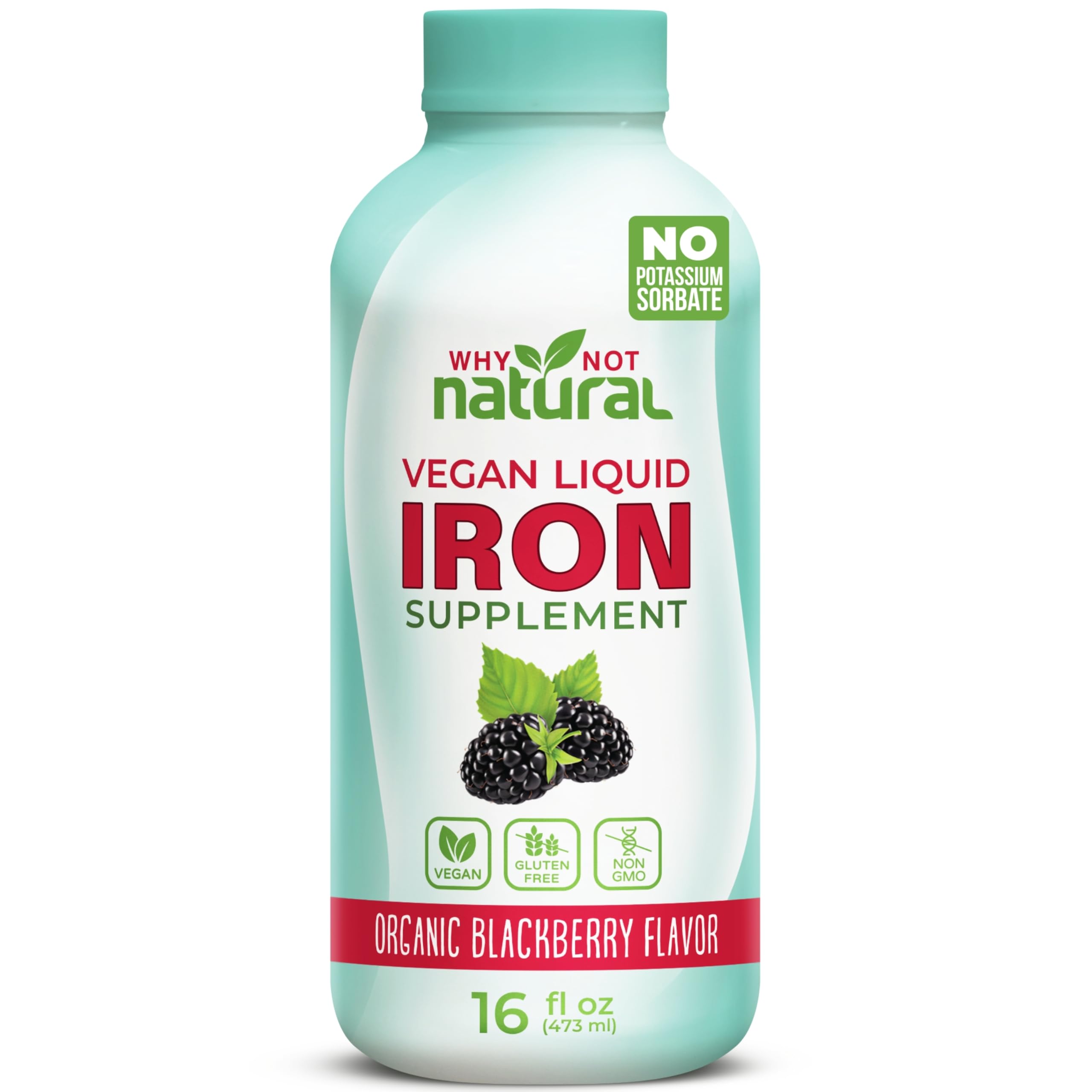 Why Not Natural Liquid Iron Supplement for Women, Men and Kids, Vegan Formulation for Anemia, Sugar Free, Vegan, Non-GMO, Organic BlackBerry Flavor 16 Fl Oz