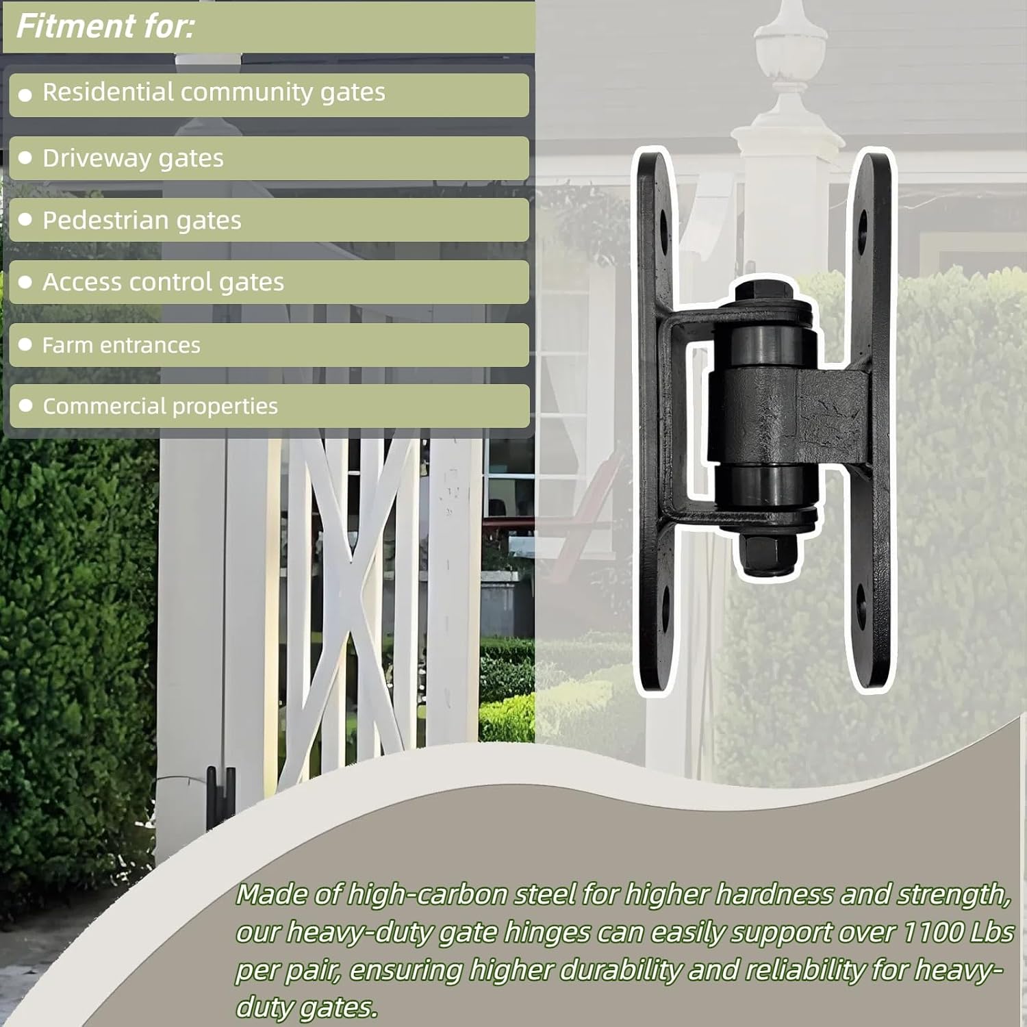 Heavy Duty Bolt On Sealed Bearing Gate Hinges Replacement for 1100lbs Adjustable Industrial Hinge Fit for Large Driveway Gates Wood Metal Swing Gate Hinges