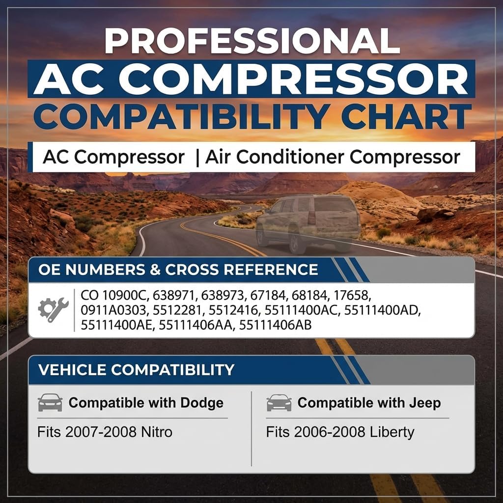 CO 10900C 55111400AD A/C Air Conditioner AC Compressor W/Clutch Fit for 2007-2008 Dodge Nitro 3.7L Fit for 2006-2008 Jeep Liberty 3.7L 55111400AE