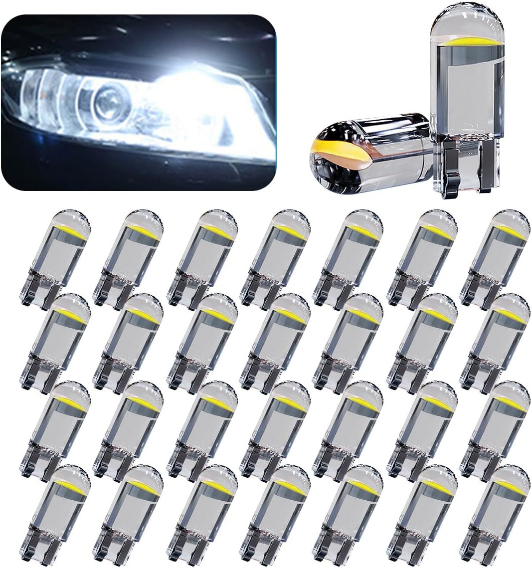 JOYCOURT 30Pack 194 Car LED Light Bulbs, 0.36W 12V T10 6000K Interior Lights, 168 2825 W5W Wedge COB LED Replacement Bulbs, Universal Dashboard Light, Dome Light, Sign Light, License Plate Light