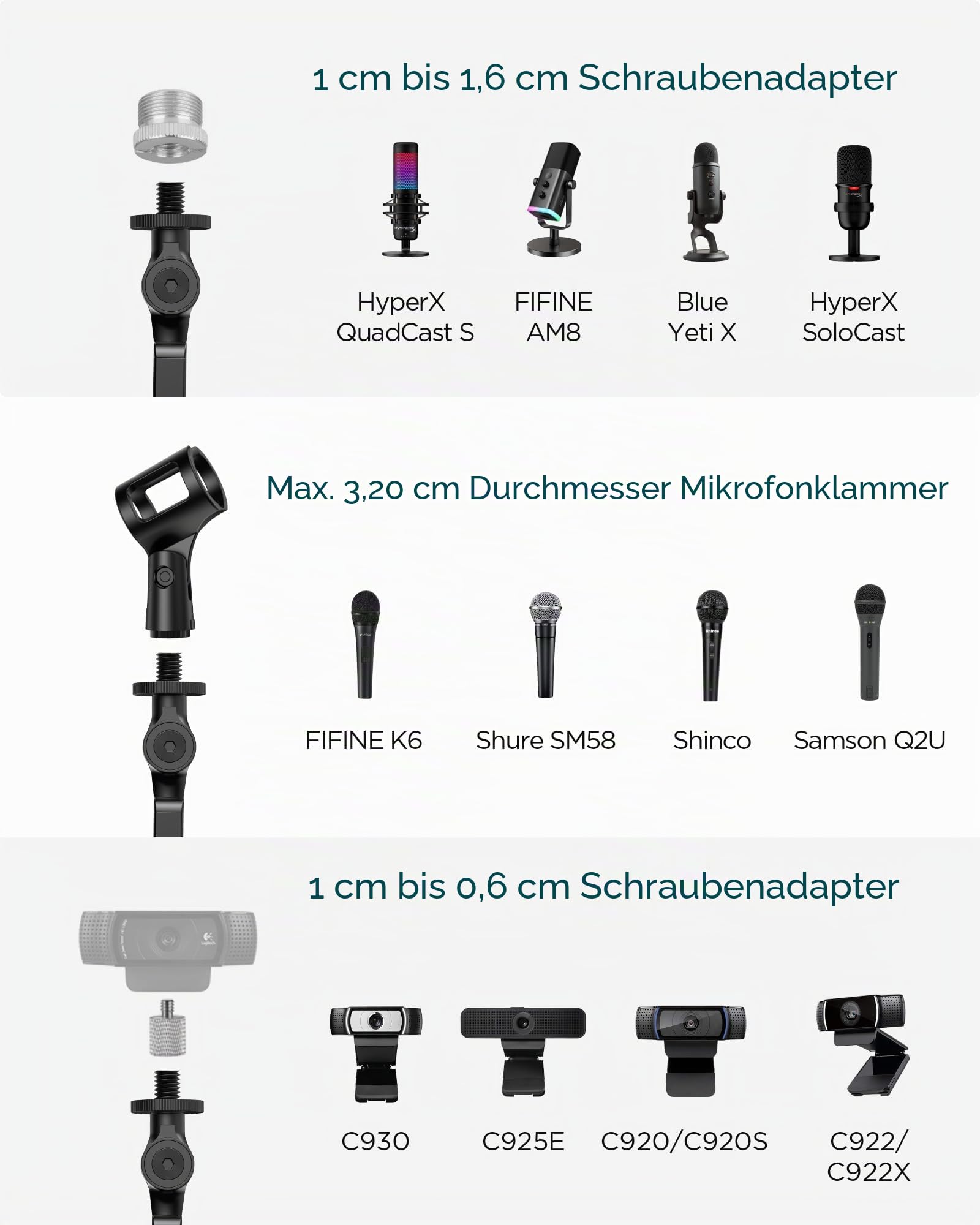 Innogear Studio-Mikrofonständer, maximale Belastung 1,2 kg, Computer für Fifine Am8 K669B, blau, Yeti Hyperx Quadcast
