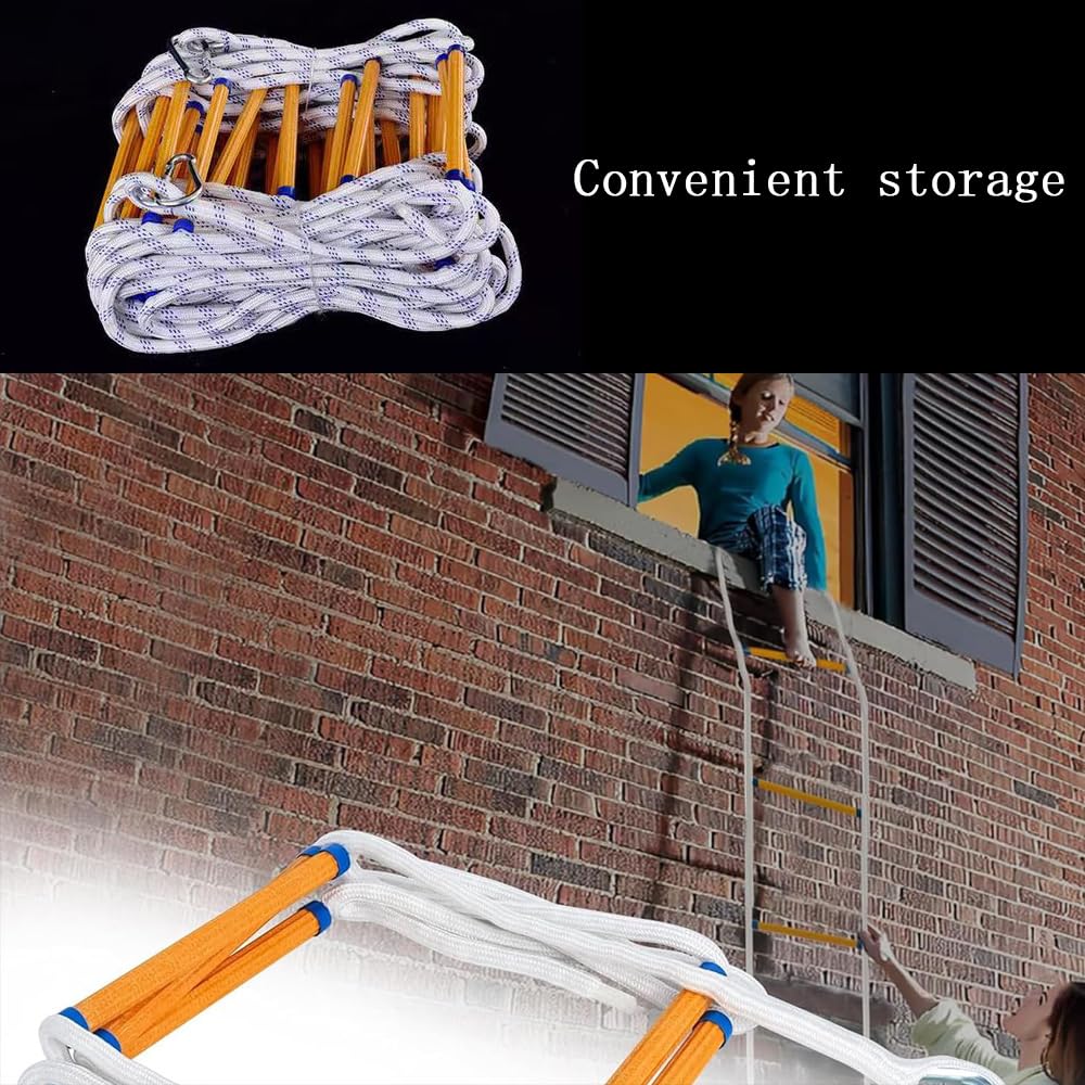 Escalera de cuerda, resistente al fuego, escalera multiusos de 3 m, con mosquetones, resistente al fuego, para ventanas y balcones