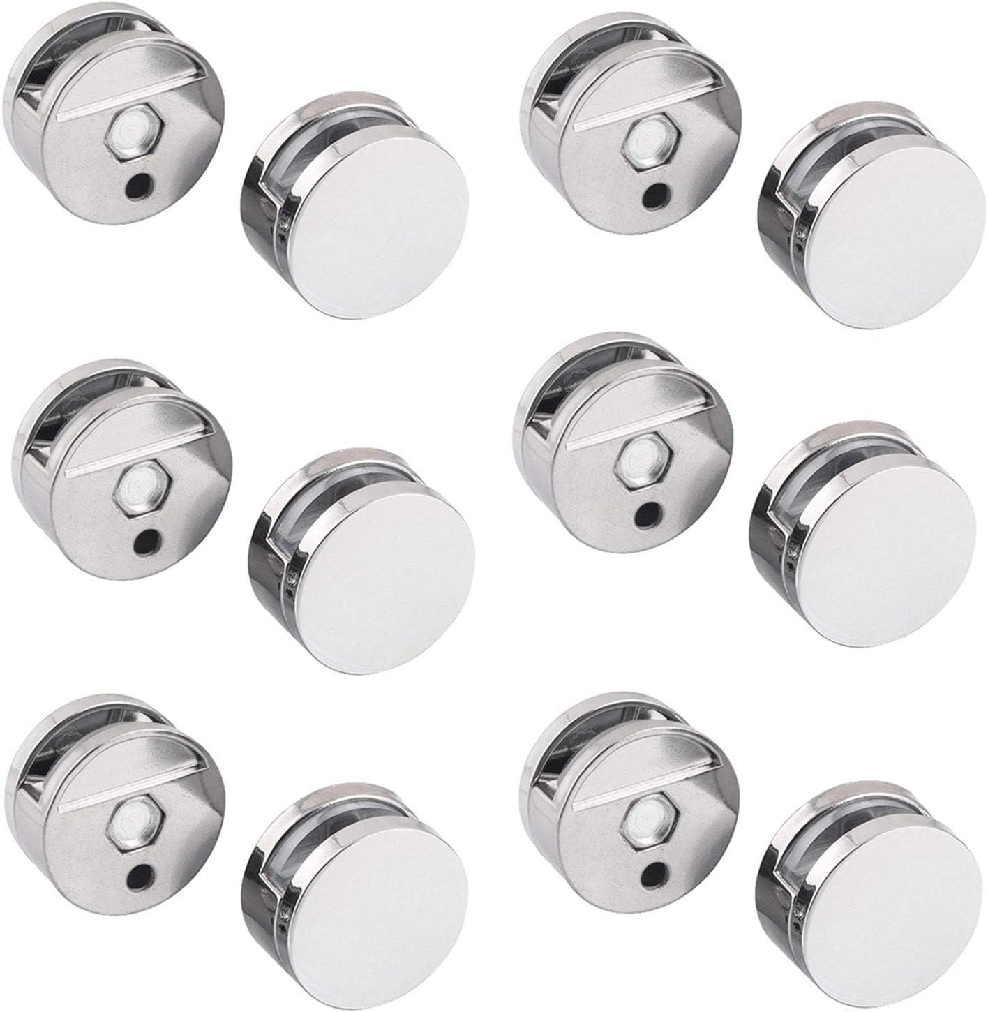 HAN SHENG 12 Pack Mirror Clips - Round Glass Clips for Wall-Mounted Mirrors, Holds 3-5mm Thick Bathroom/Dresser Mirror Brackets (22mm)