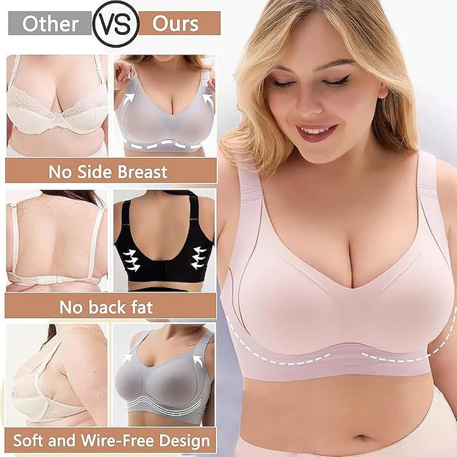 Women's Bras no Underwire Full Coverage Supportive Wireless Push up Bras for Older Women Fashion Clothing - Image 5