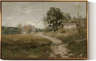 InSimSea Golden Framed Vintage Canvas Wall Art Arkville Landscape Rustic Country Road Home Decor 24x36in, Outskirts Classical Painting Prints for Livingroom Bedroom Wall Decor Nature Gallery Art