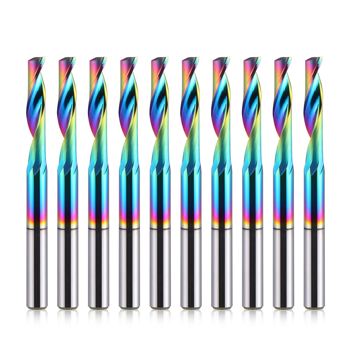 HOZLY CNC Single Flute Router Bits 1/8 Inch Shank,1/8 Inch Cutting Dia,17mm（0.67”） Cutting Length,Solid Tungsten Carbide Alloy End Mill, DLC Coating Milling Cutter for Aluminium,Pack of 10