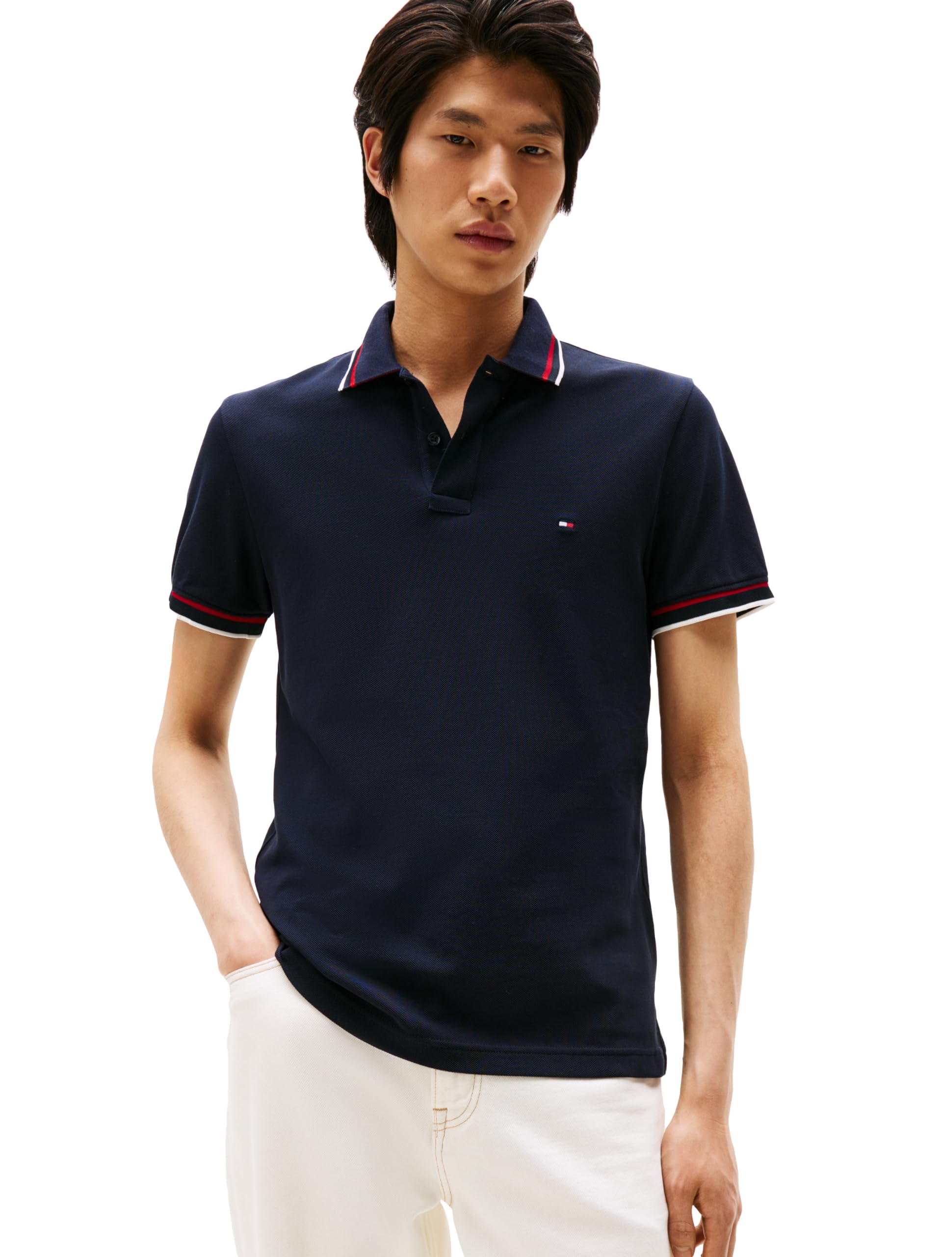 Men's Short Sleeve Casual Polo Shirts in Slim Fit with Stretch and Cuff Designs