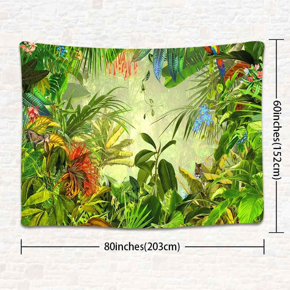 Tropical Rainforest Landscape Tapestry, Jungle Tiger Plant Natural Scenery Tapestry Wall Hanging, Bed Cover Mural Home Decor 80X60 Inches GTLSUH274