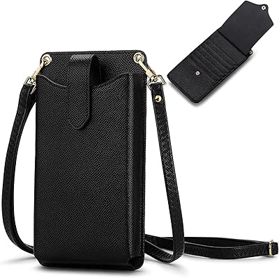 RONSIN Small Crossbody Cell Phone Purse Wallet for Women, Mini Shoulder Bag with RFID Credit Card Slots, 01-Black Litchi