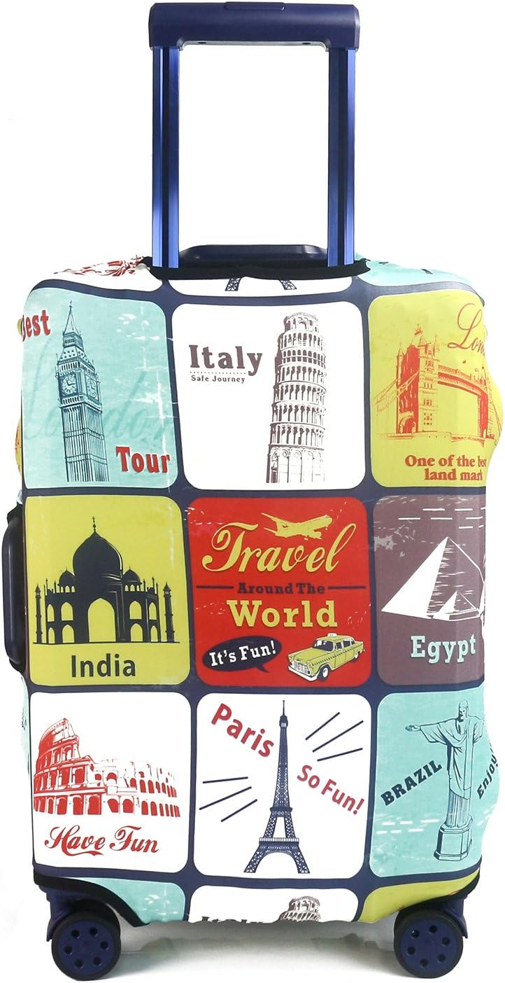 TOGEDI Travel Luggage Elastic Cover Suitcase Washable Anti-Scratch Stretchy Protector (M, Map)