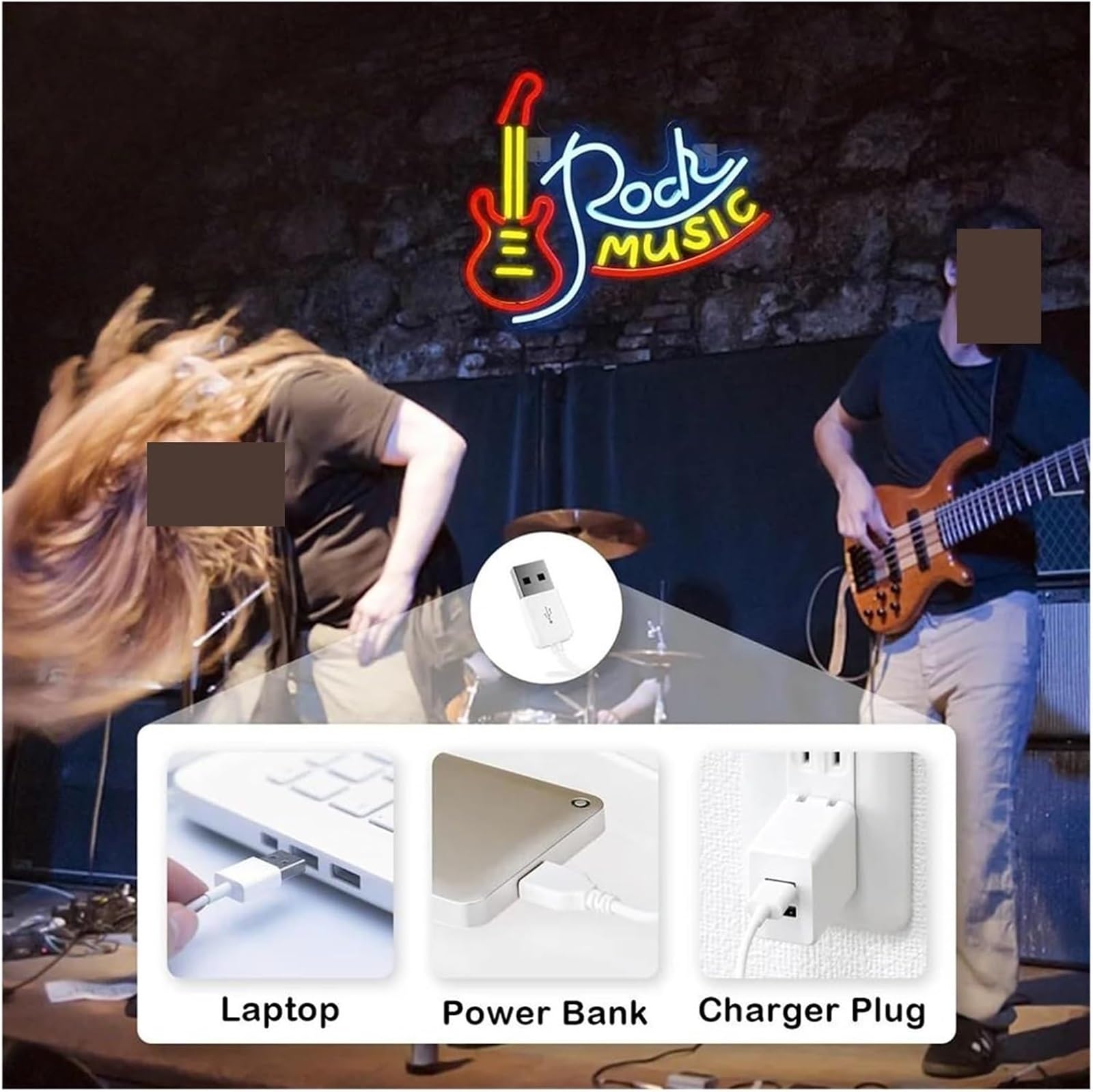 Lampada al neon Musica rock per insegne al neon Chitarra per per decorazioni murali Luce LED per camera da letto Studio Bar