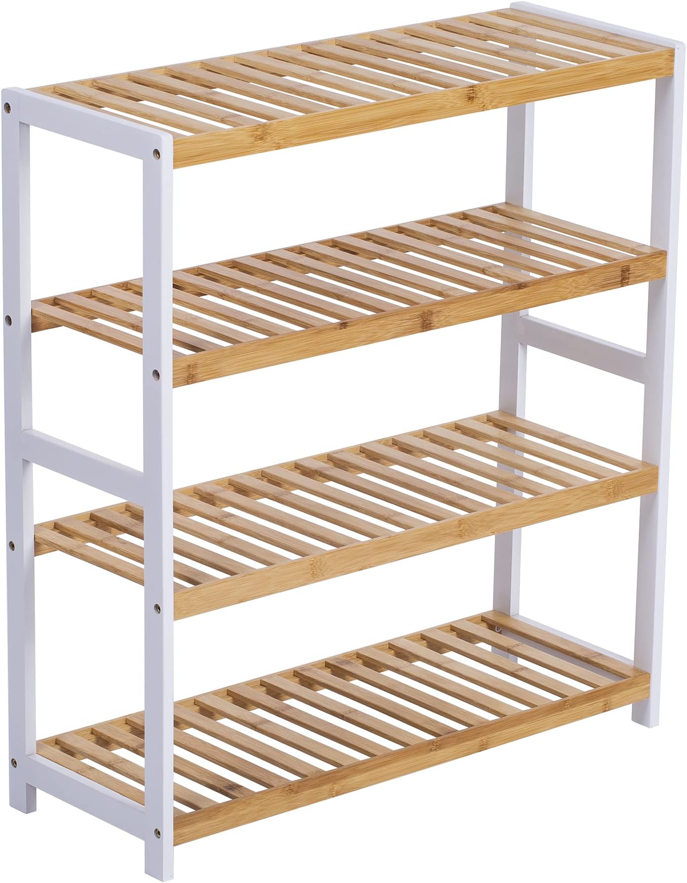Bamboo Shoe Rack Natural – Easy Assembly & Strong Design Stand Shelf Organizer Ideal for Corridor, Bedroom, Bathroom, Hallway & Small Spaces, Large Capacity (Natural/White, 4 Tier)