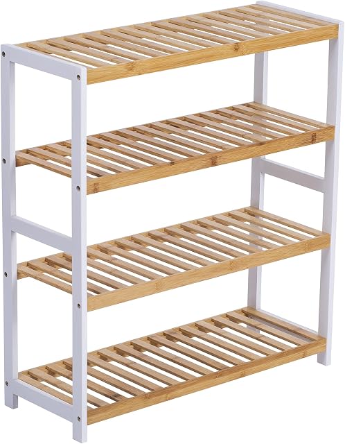 Vencier 4 Tier Natural Bamboo Shoe Rack Stand Shelf Shelving Hallway,Bedroom,Bathroom,Living Room Organizer Holder Storage for 16 pairs shoes (Natural)