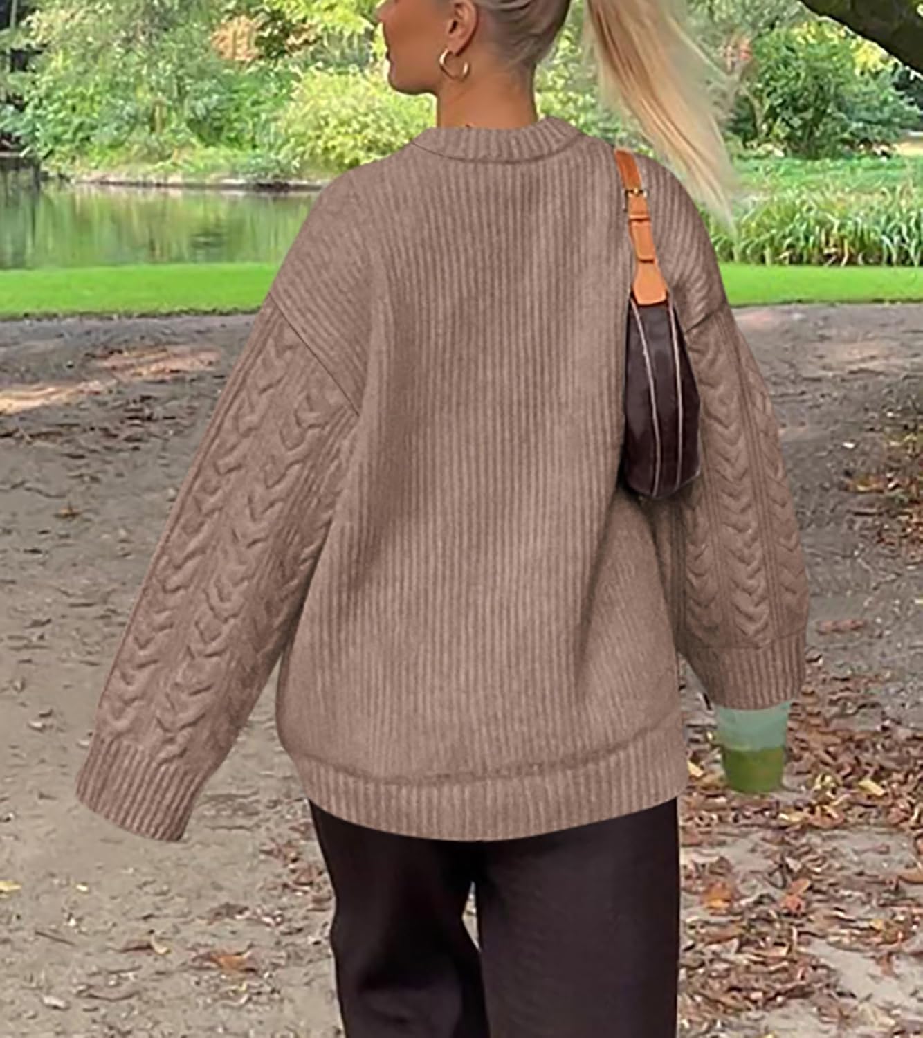 Okiwam Women's Oversized Sweaters Crewneck Cable Knit Pullover Casual Loose Fall Outfits Spring Fashion Clothes 2026 - Image 3