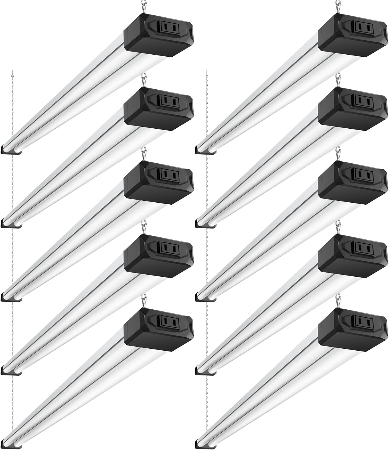 BBOUNDER 10 Pack Linkable LED Shop Light with Reflector, Super Bright 6500K Cool Daylight, 4400 LM, 4 FT, 48 Inch Integrated Fixture for Garage, 40W Equivalent 250W, Surface & Suspension Mount, Black