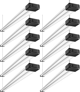 10 Pack Linkable LED Shop Light with Reflector, Super Bright 6500K Cool Daylight, 4400 LM, 4 FT, 48 Inch Integrated Fixture for Garage, 40W Equivalent 250W, Surface & Suspension Mount, Black