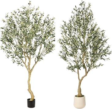 Realead 7FT Olive Trees Artificial Indoor + 7ft Artificial Olive Tree with Tall Exquisite Planter