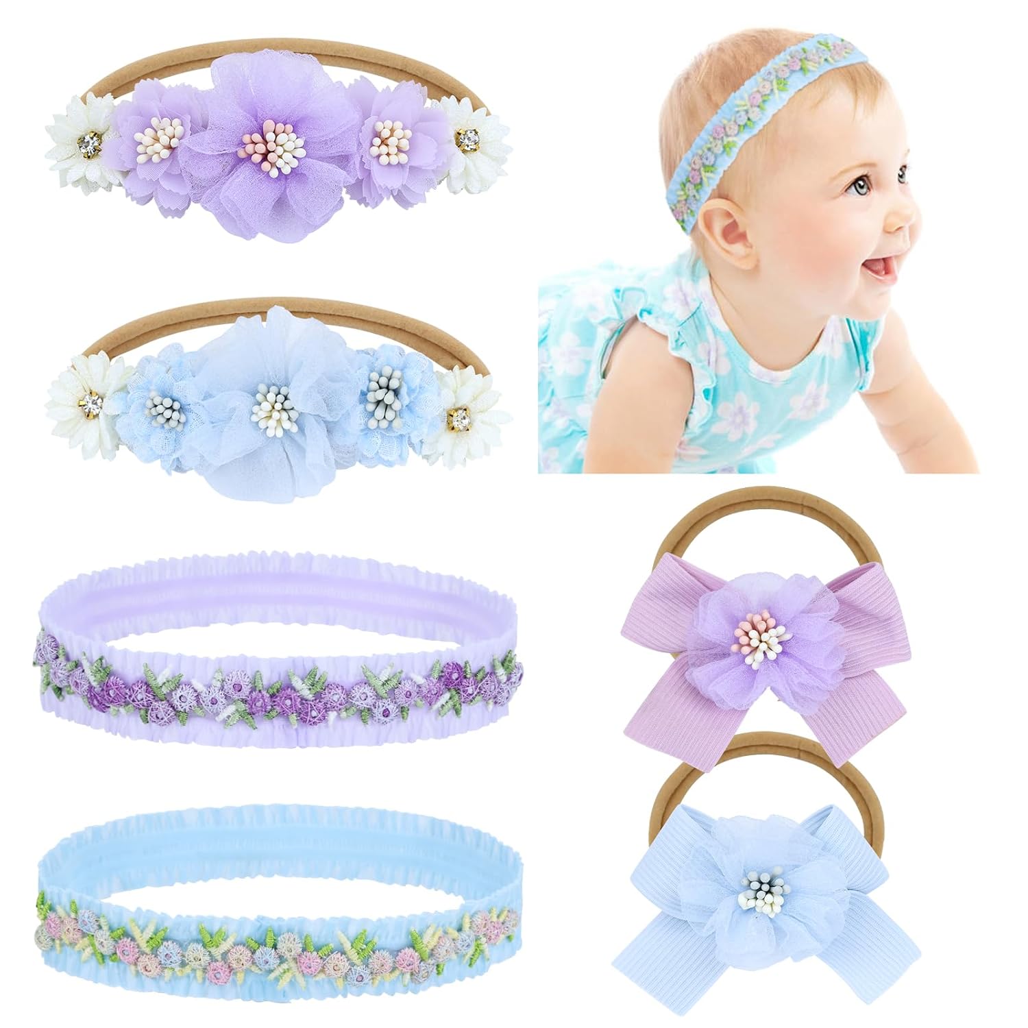 6 Pieces Super Soft Stretchy Purple Light Blue Baby Girl Bow Flower Nylon Headbands Floral Lace Headbands Hair Accessories for Newborns Infants Toddlers Girls Kids 6 Pieces Super Soft Stretchy Purple Light Blue Baby Girl Bow Flower Nylon Headbands Floral Lace Headbands Hair Accessories for Newborns Infants Toddlers Girls Kids