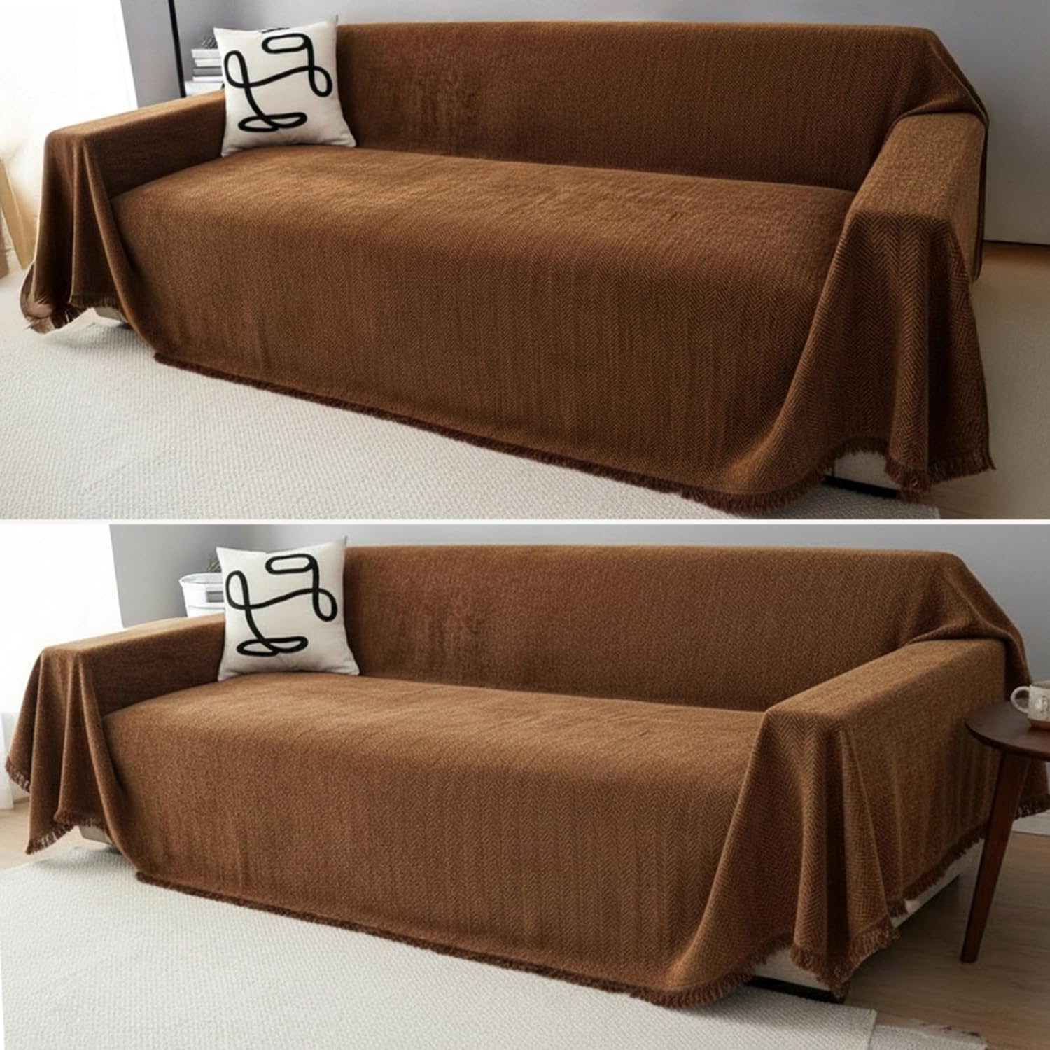 Black Chenille Sofa Cover - Reversible & Anti-Slip -25