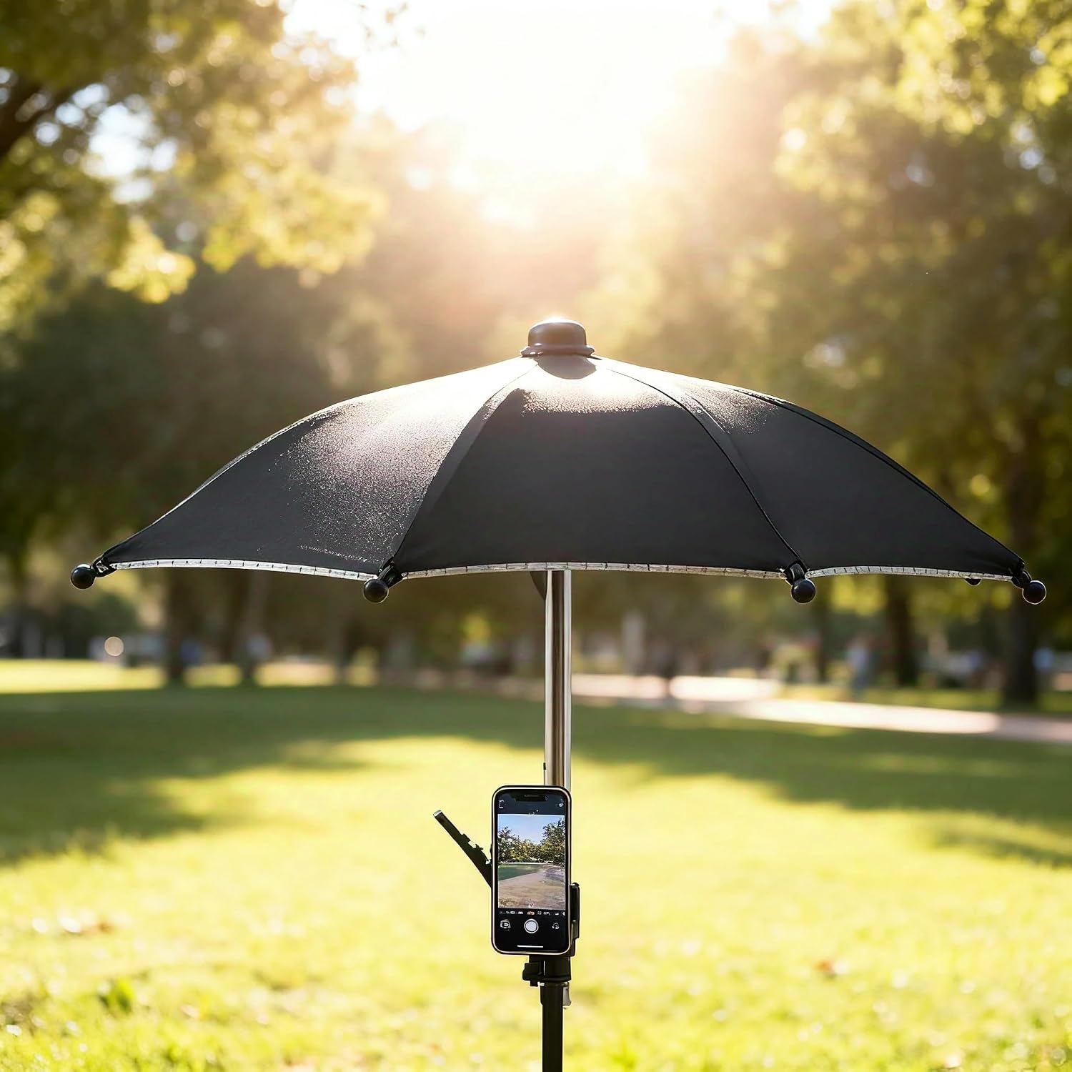 Cell Phone Umbrella Clip, Outdoor Phone Sun Shade Shield with Flexible Angle Design, Car Navigation Shade Visor - Rain Protector - Umbrella for All Type of Phones (Black)