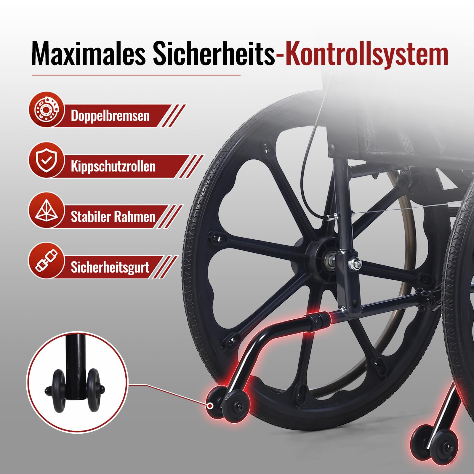 M4 Rollstühle mit Selbstantrieb, Rollstuhl Faltbar Leicht mit Doppeltem Sitzpolster, Schockabsorbierenden Vorderrädern, Leichtes Aluminiumgestell, Für Erwachsene