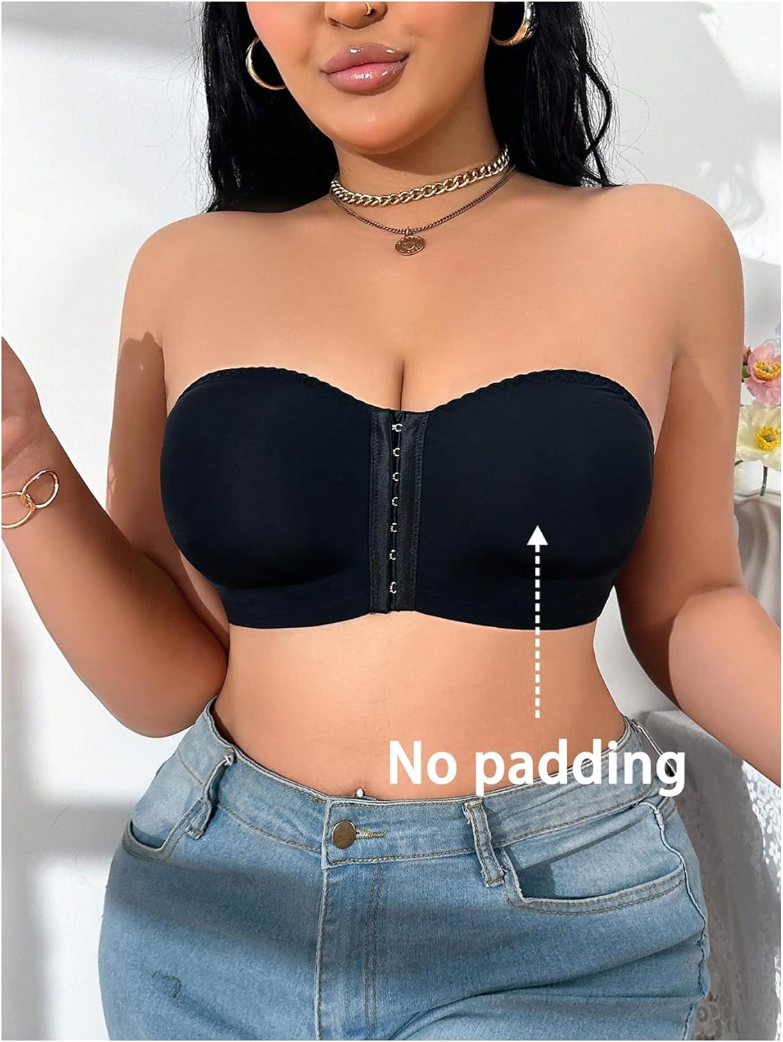 GORGLITTER Women's Plus Size Bra Strapless Front Closure No Padding Comfort Wireless One Piece Backless Bandeau Bra - Image 4