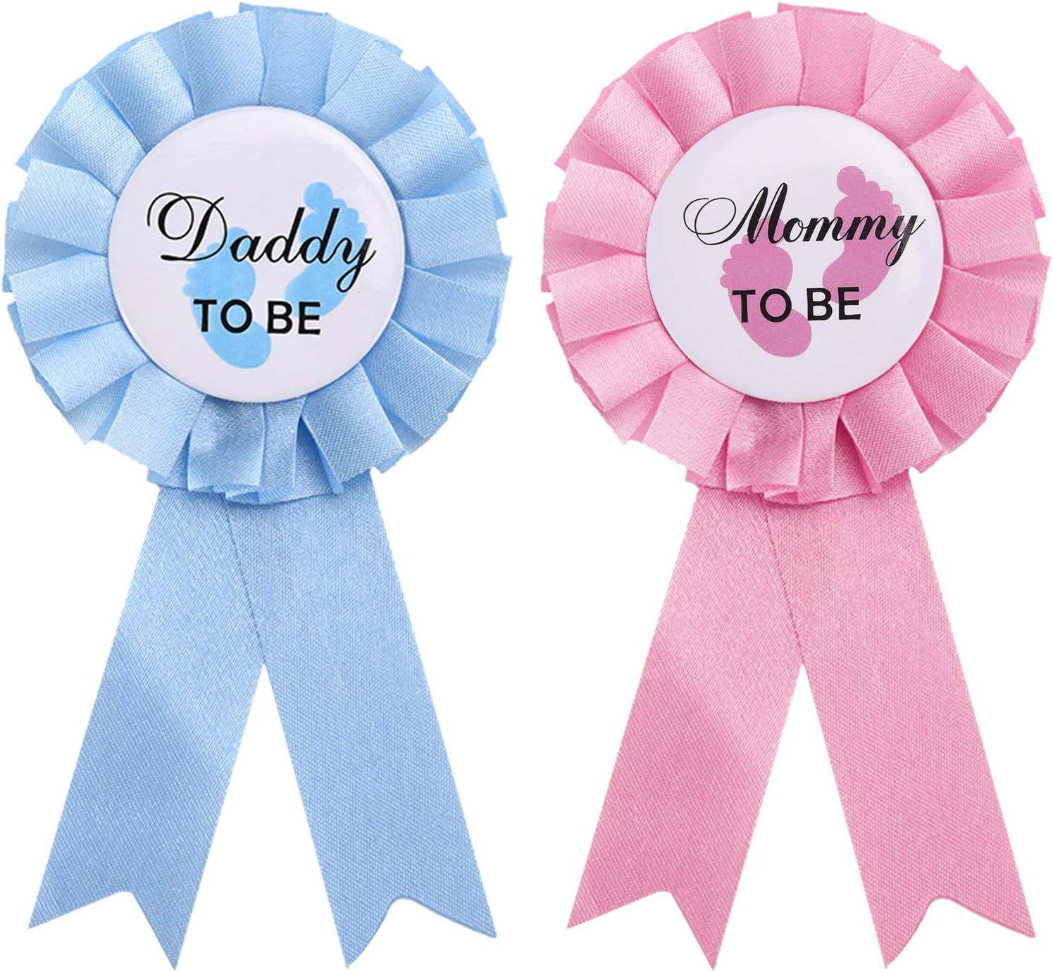 Willbond 2 Pieces Daddy and Mommy to Be Tinplate Badge Pin Gender Reveal Button Pins New Daddy Mom Gifts for Baby Shower Party Celebration, Pink and Blue