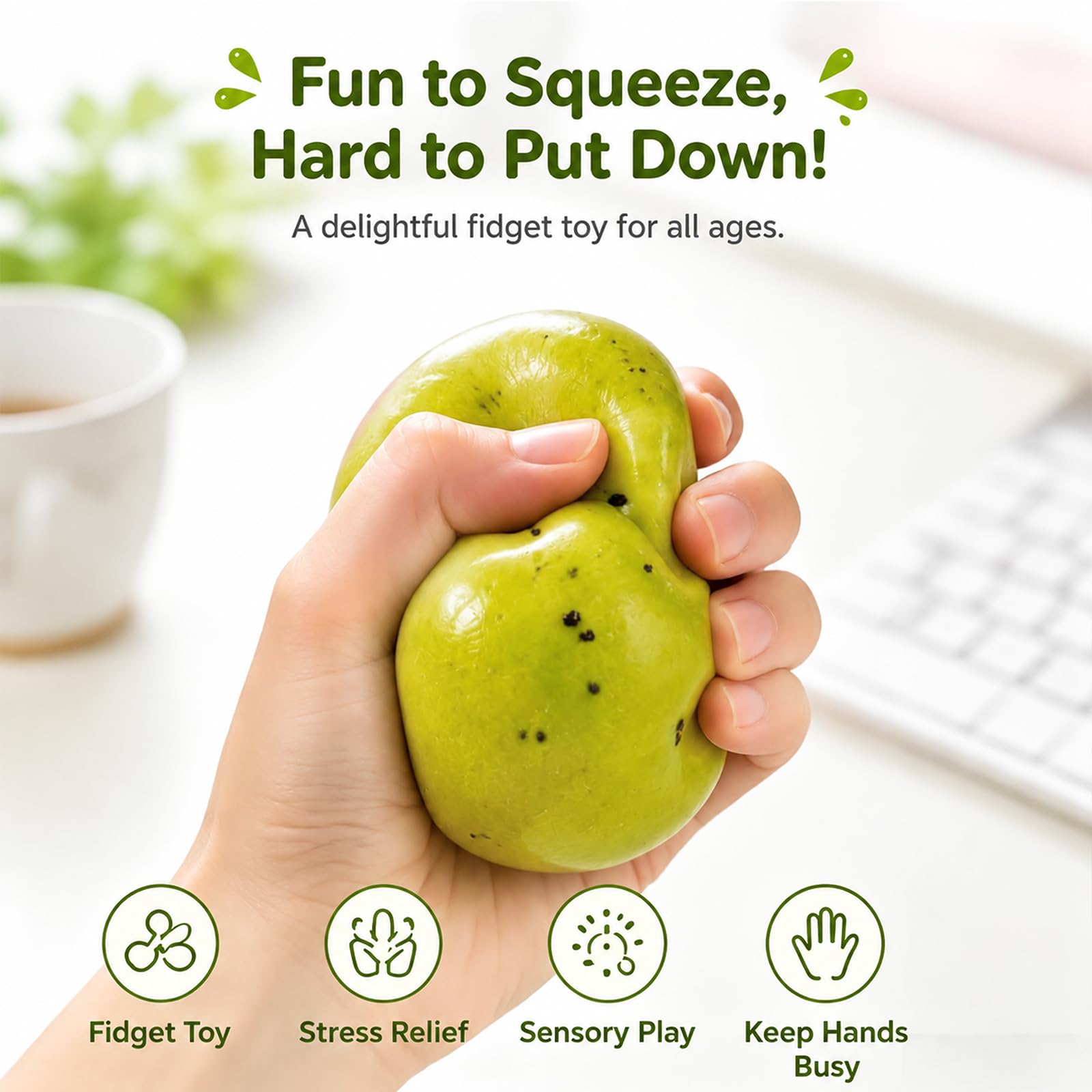 Slushy Squishies, Slushy Kiwi Squishies Stress Relief Ball，Realistic Kiwi Fruit Slush Stress Ball，Soft Stress Relief Sensory Fidget Toys (Light Green)