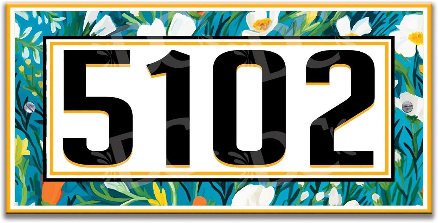 House Address Outdoor Numbers, Flower Themed Address House Number Tile Orange