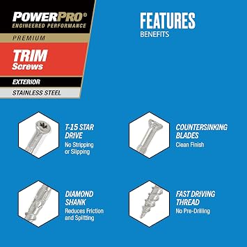 Power Pro Premium 305 Stainless Steel Trim Screws (#8 x 2-1/2) - 5lb Box
