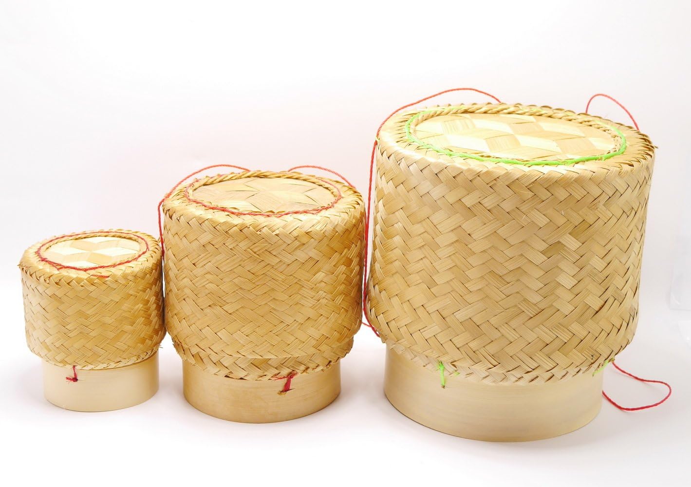 White Orchid Sticky Rice Bamboo Basket Thai Laos Traditional Handmade to Keep Sticky Rice Warm (set 3 size S M L)