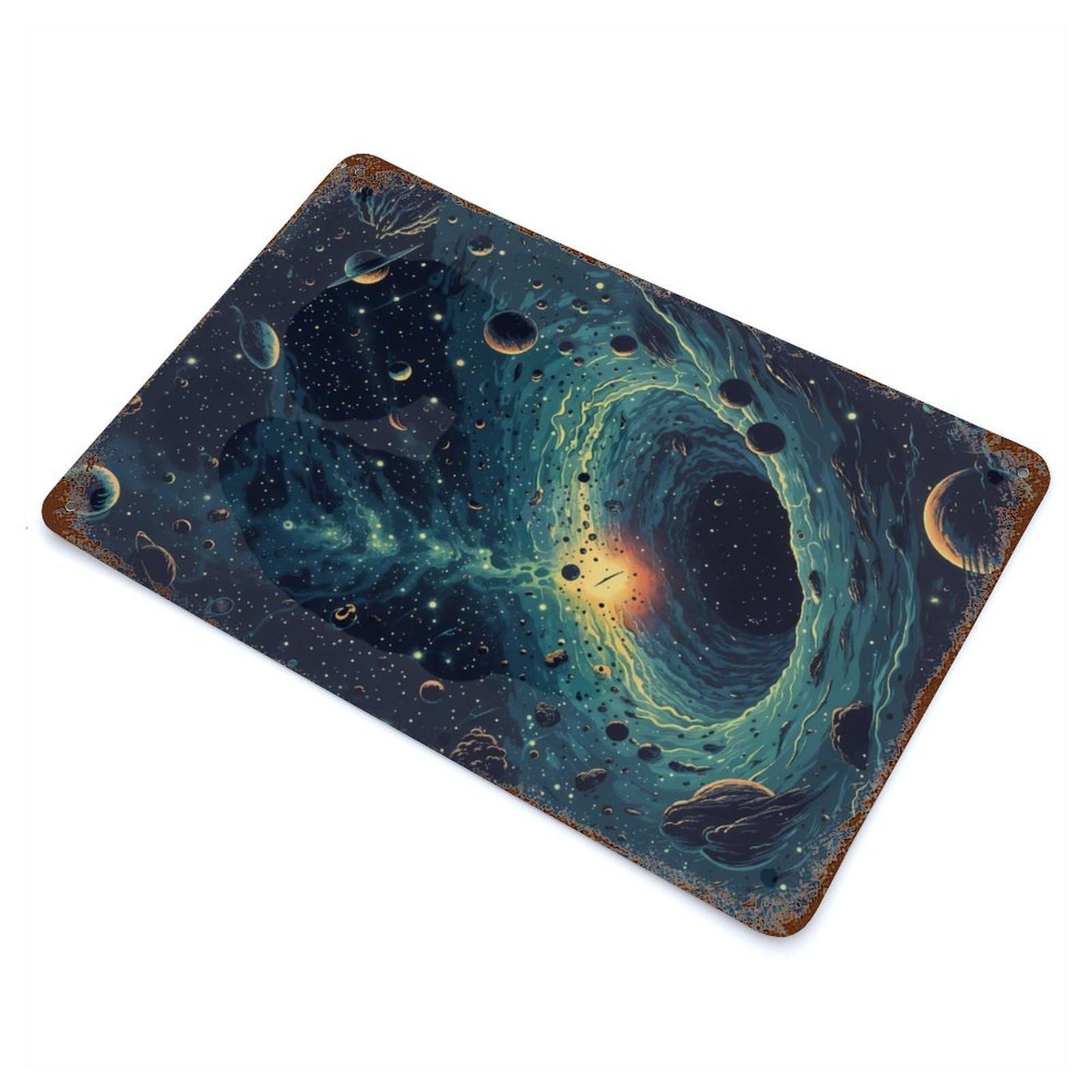 Rust Effect Tin Sign Cosmic Galaxy Space Swirl 11.8"x7.9", Vintage Wall Decor for Living Room, Hallway And Home Decor