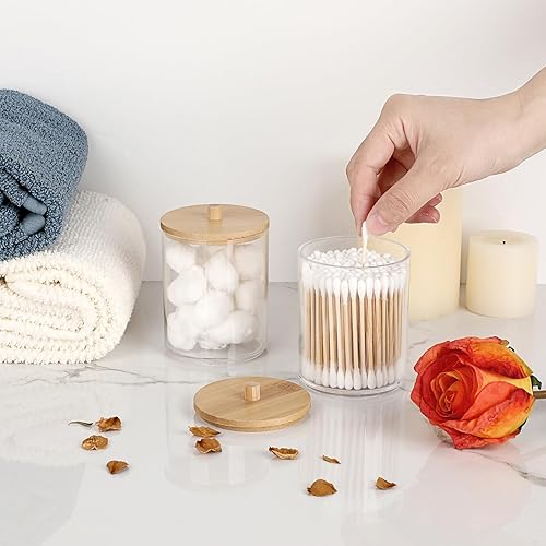 Miniatura 2 de Hipiwe Paquete de 2 recipientes de acrílico para baño, dispensador transparente de baño con tapa, recipientes de plástico para baño, juego de tarros