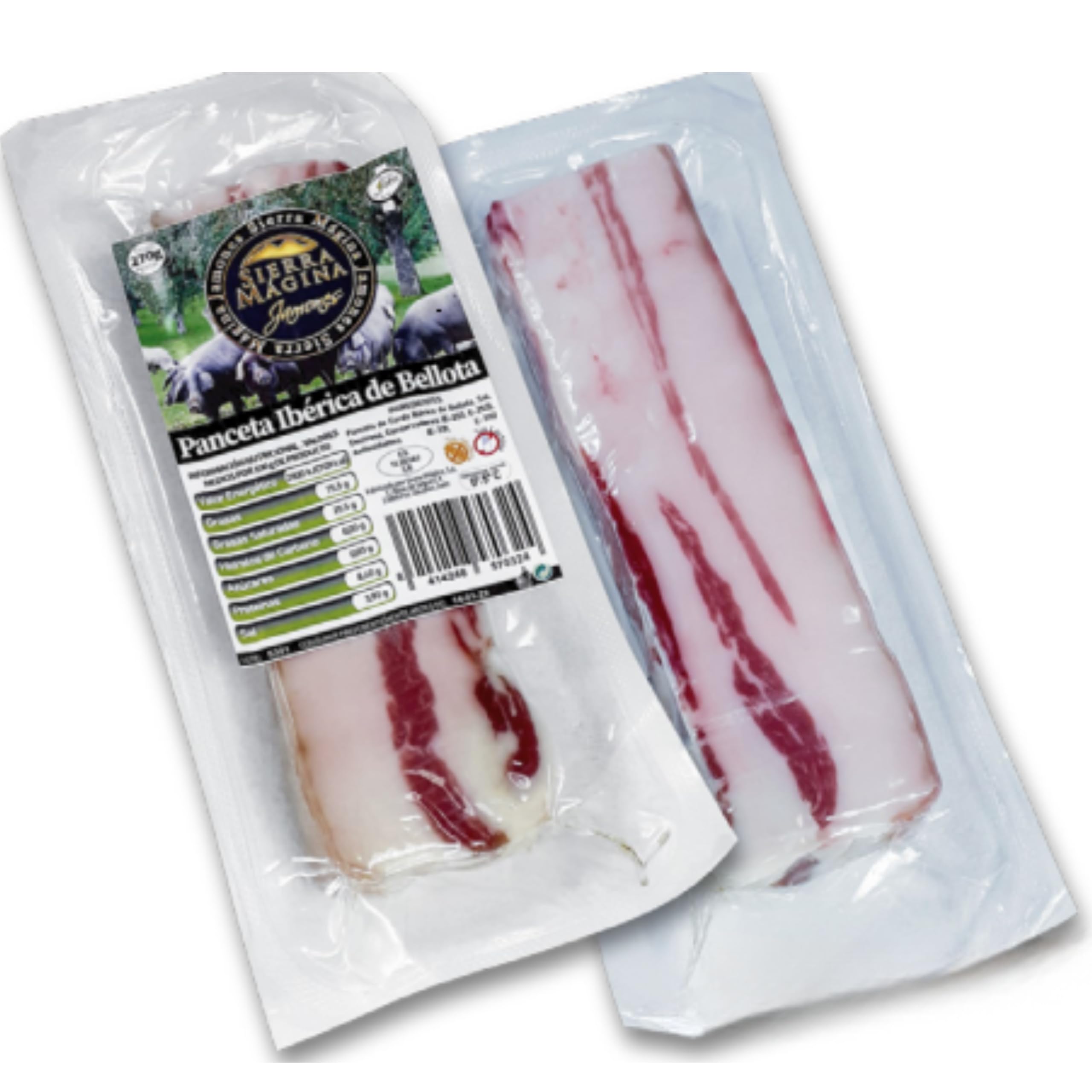 Panceta Curada Ibérica de Bellota – Pack de 2 Piezas 270g, Sabor Intenso y Jugoso
