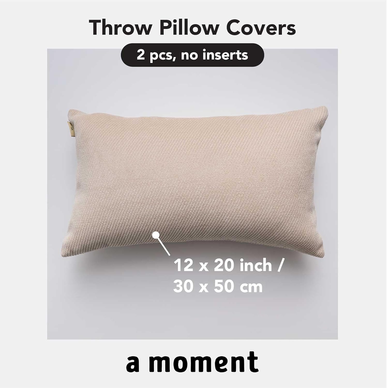 a moment Pack of 2 Decorative Chenille Throw Pillow Covers with Twill Cushion Covers for Sofa Living Room Couch Bed 12x20 Inch Beige - Image 6