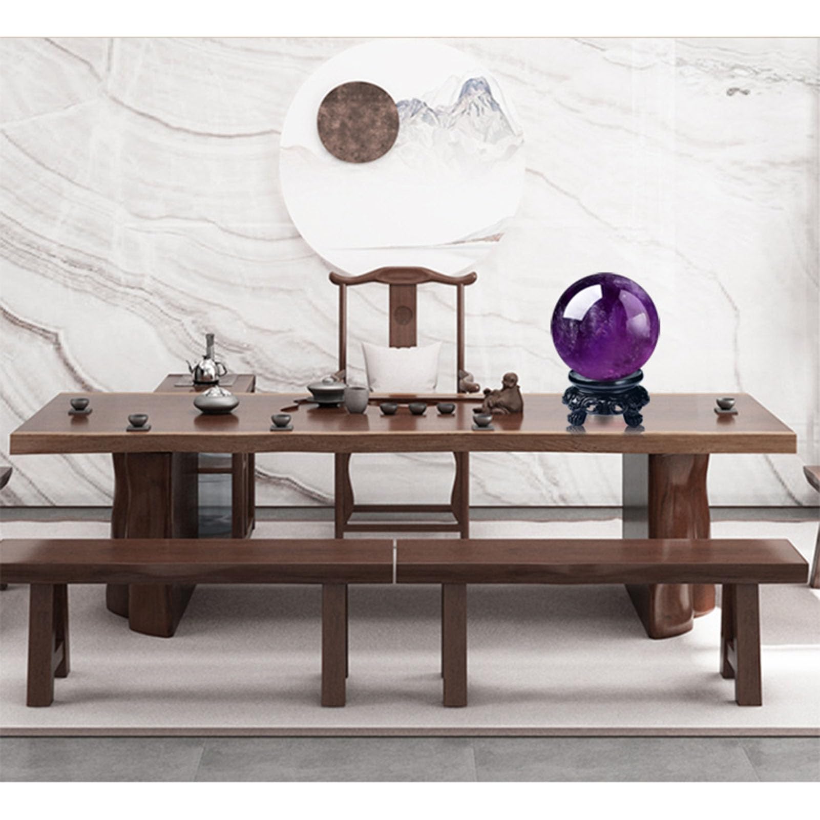 Sfera di Cristallo di Ametista Naturale Cristalli curativi Sfera Grandi Sfere di Quarzo Viola Esemplare di Pietra preziosa con Supporto in Legno per Meditazione Reiki, Feng Shui,3CM