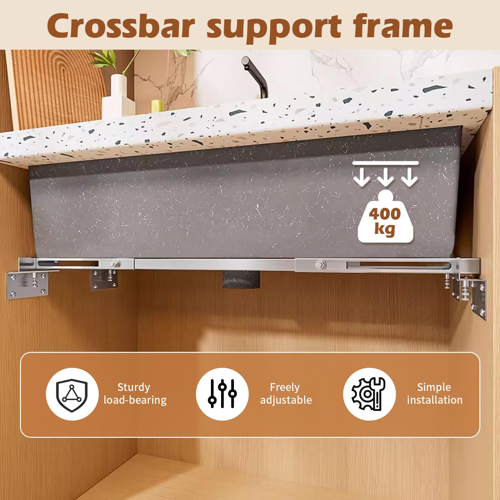 Supports d'évier réglables en acier inoxydable pour évier de cuisine lourd, supports d'évier encastrés, capacité de charge de 200 kg, supports d'évier encastrés (51-80 cm)