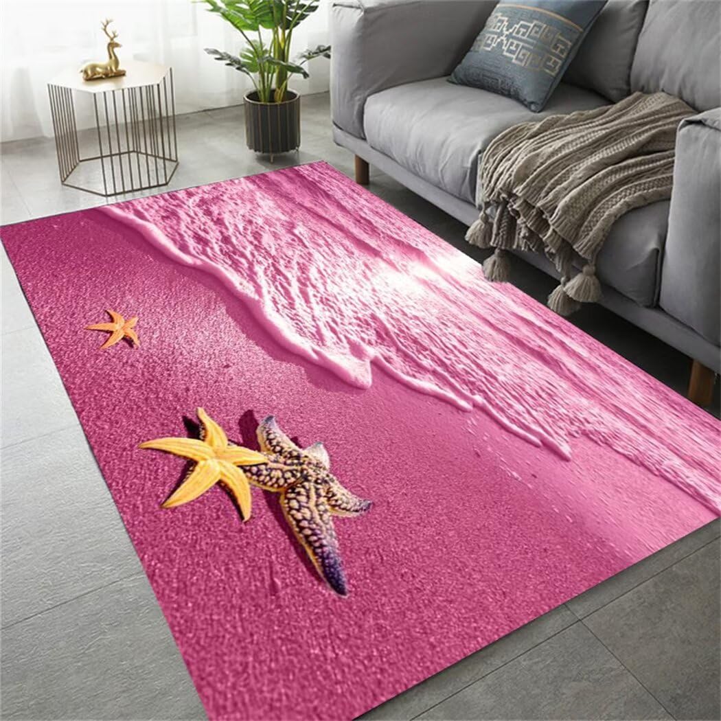Tapis antidérapant lavable rouge 70x140 motif plage et cheveux courts