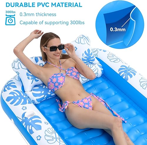 Miniatura 3 de Flotador inflable para piscina de bronceado con almohada cervical, flotadores de piscina para adultos para tomar el sol, patio trasero, fiesta en la