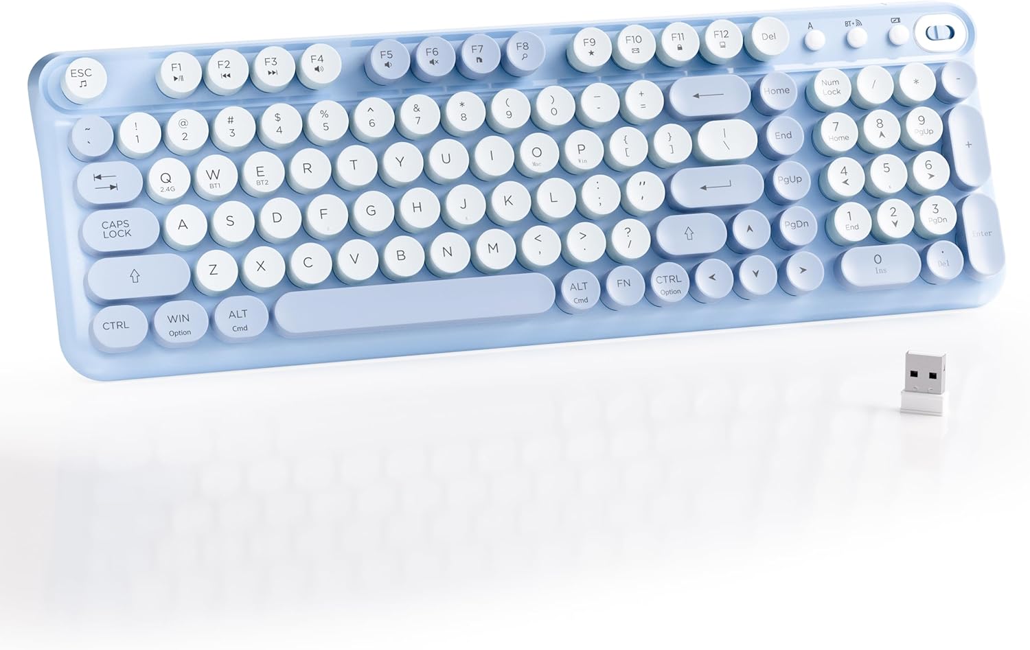 MPTOG Bluetooth Wireless Computer Keyboard, Colorful 99 Round Keys Retro Membrane Keyboard with Click Typing Feel, Power Switch, Ideal Gift for Office, Home (Milk Dark-Green)
