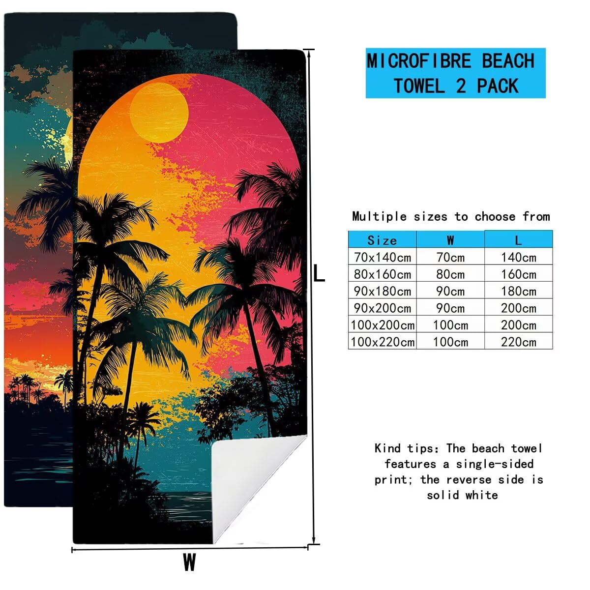 Telo Mare Microfibra, Telo Mare Grande 100x220cm 2 Pezzi, Asciugamano Palestra Donna Asciugatura Rapida, Antisabbia Asciugamano Microfibra, Leggero Asciugamani Palestra per Regalo (Tramonto) -4224