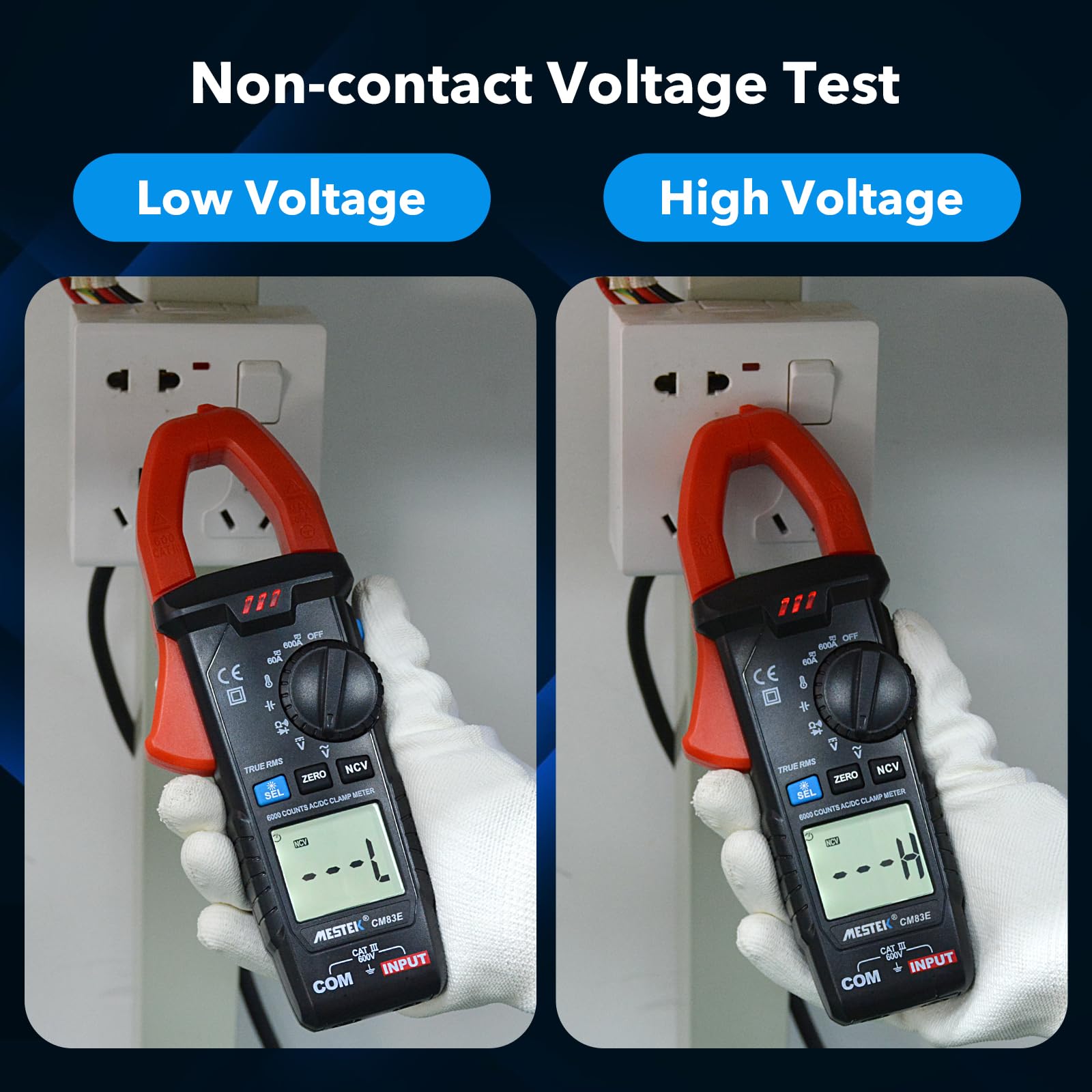 Pinza Amperometrica MESTEK AC/DC Pinza Multimetro Digitale T-RMS Auto-Ranging 6000 Count, Professionale per Misurare Tensione/Corrente CC CA Resistenza Continuità Capacità Diodo Temperatura NCV