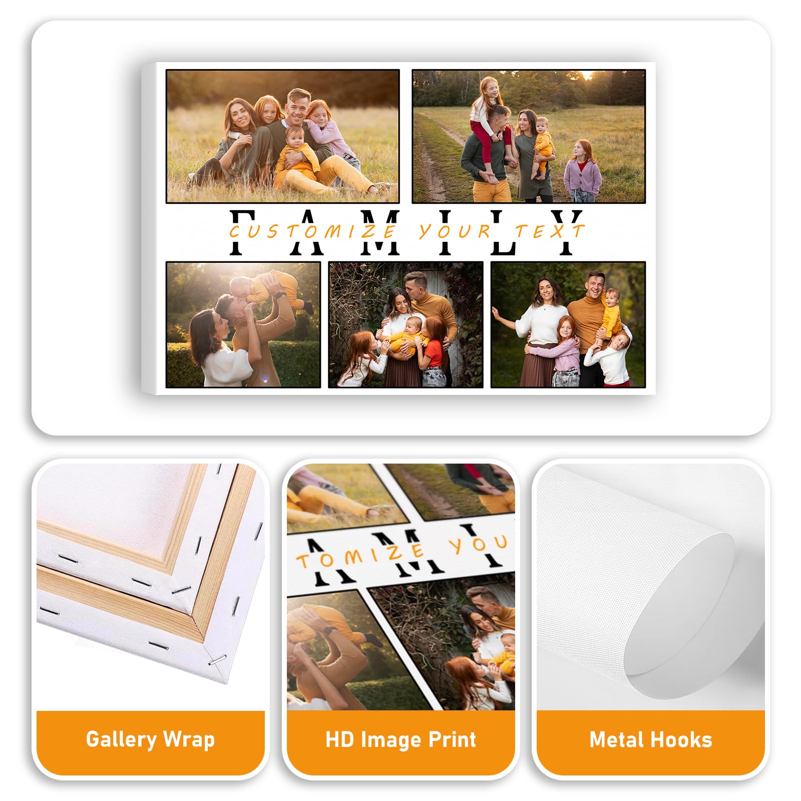 Custom 5-Photo Collage Canvas Print - Personalized Wall Art 24x16, Perfect Gift For Family, Wedding, Home & Office