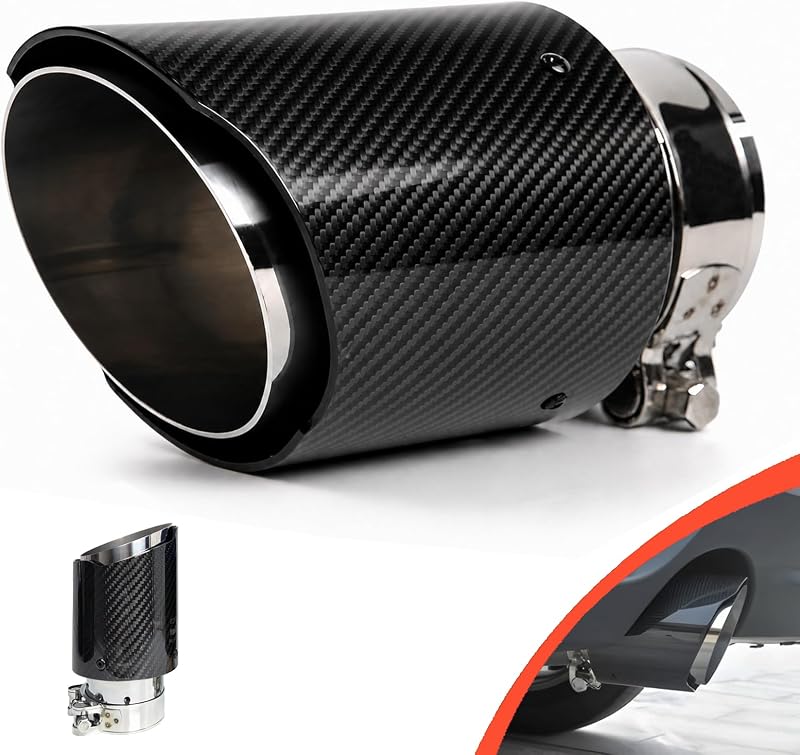 Jyphorixal Carbon Fiber Exhaust Tip 2.5" Inlet to 3.5" Outlet, Universal Muffler Tail Pipe with Stainless Steel Clamp, Bolt-On Exhaust Tip for Car, Silver Finish