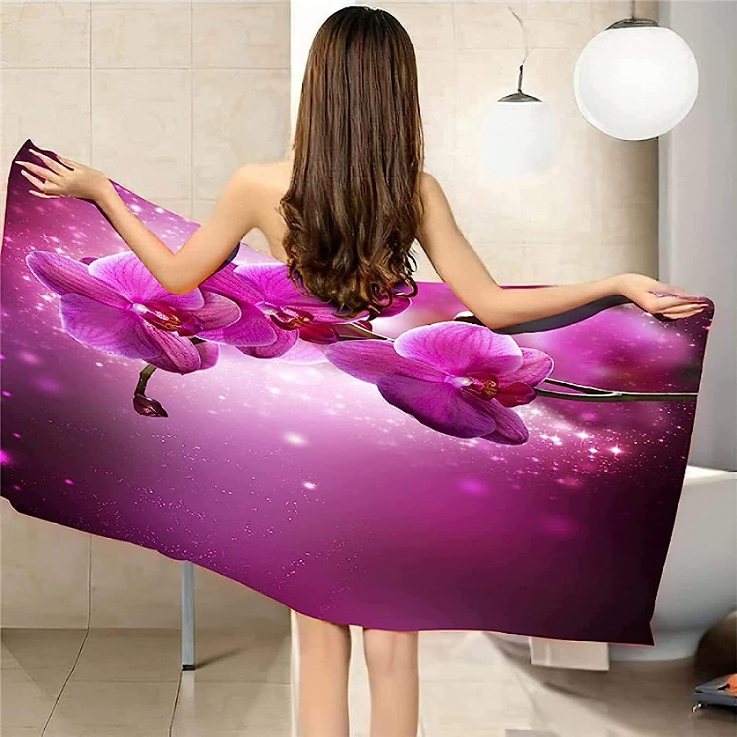 Telo Mare Microfibra Grande Orchidea Viola 200 X 200 Cm, 3D Telo Mare Leggero Antisabbia Per Donna Uomo, Asciugamano Microfibra Asciugatura Rapida Per Bagno, Spiaggia, Campeggio, Viaggio -0G5J+O1B
