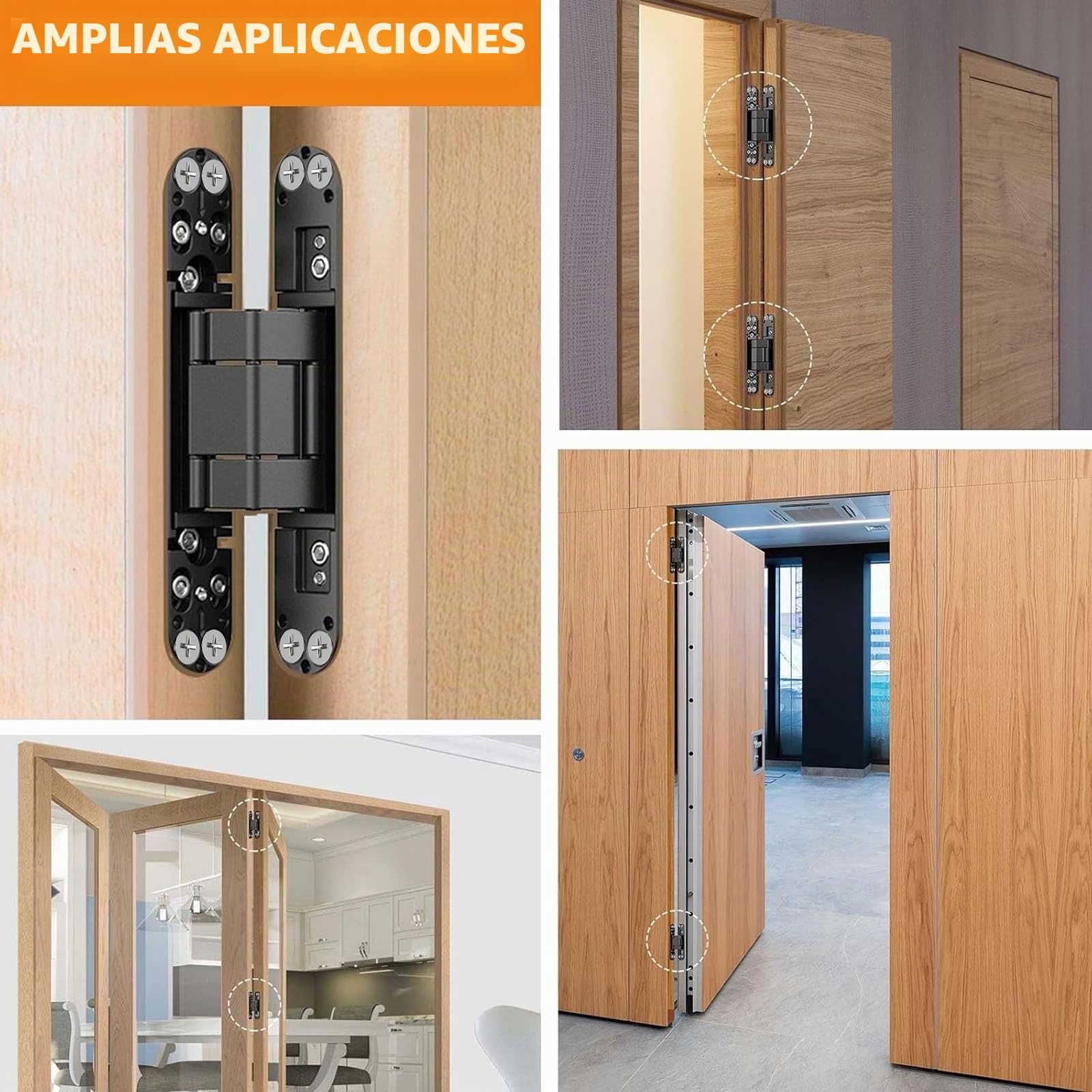 Bisagra de puerta oculta de 15.2 cm, silenciosa, bisagra oscilante de 180 grados, tope ajustable de 3 vías, 6 x 2.5 x 1 (2, negro)