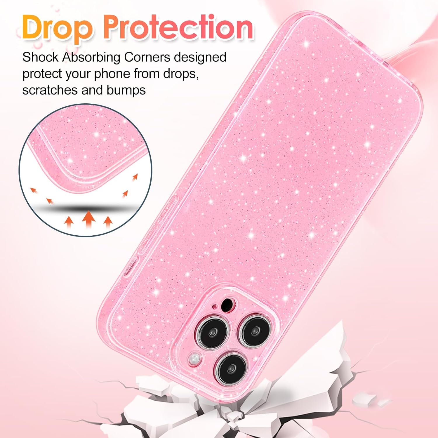 Hython Case for iPhone 14 Pro Max Case Glitter Cute Sparkly Shiny Bling Sparkle Phone Cases 6.7", Thin Slim Fit Soft TPU Bumper Shockproof Rubber Protective Cover for Women Girls Girly, Bright Pink Bright Pink For iPhone 14 Pro Max - 6.7 inch image 4 of 6 B0CQ87NYCP