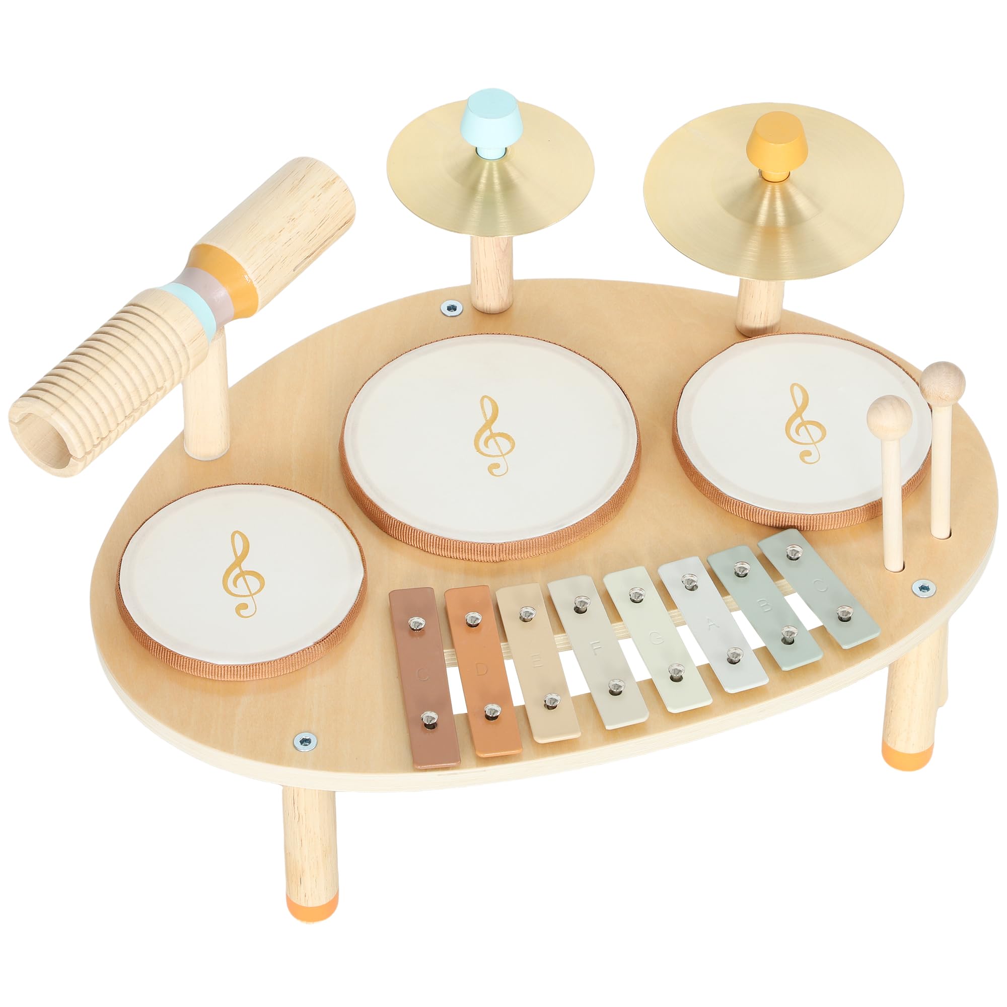 AIYAPLAY Jeux de Tambours pour Bébé avec Xylophone pour Tout-Petits 2+ Ans | Tambour Bébé, Instruments de Musique pour Enfants en Bois, Cadeaux de Garçons et Filles, Bois Naturel